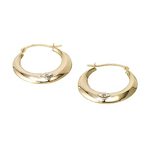 9ct Gold Diamond Set 20mm Creole Earrings