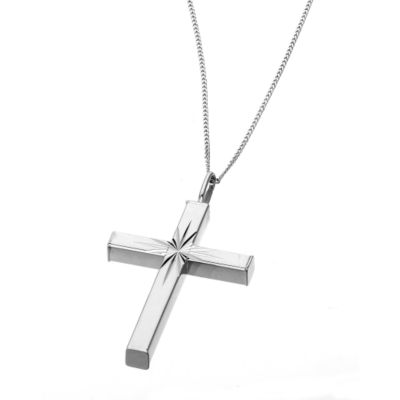 9ct White Gold Patterned Cross