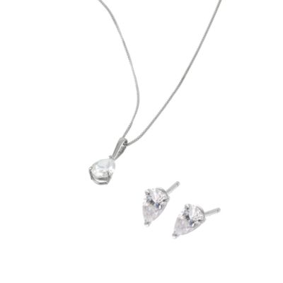 9ct White Gold Cubic Zirconia Pendant And Earring Set - Product number ...