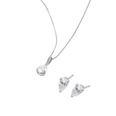 9ct White Gold Cubic Zirconia Pendant And Earring Set - Product number 6301703