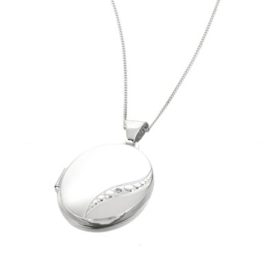 9ct White Gold Diamond Oval Locket