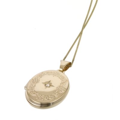 9ct Yellow Gold Diamond Floral Pattern Locket - Product number 6301819
