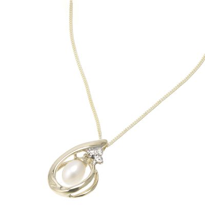 9ct Yellow Gold Freshwater Pearl Cubic Zirconia Pendant - Product number 6302033