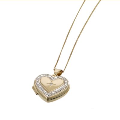 9ct Yellow Gold Diamond Heart Locket