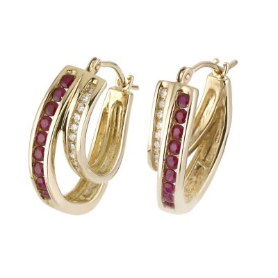 9ct Yellow Gold Diamond And Ruby Earrings - Product number 6310214