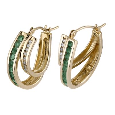9ct Yellow Gold Diamond And Emerald Earrings - Product number 6310222