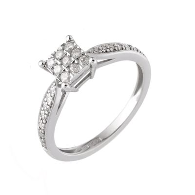 9ct White Gold Fifth Carat Diamond Cluster Ring