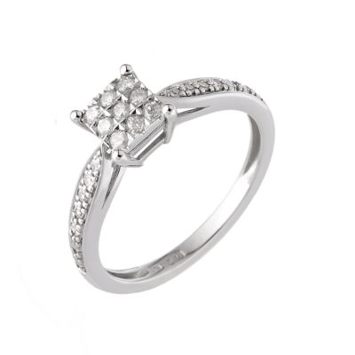 H Samuel 9ct White Gold Fifth Carat Diamond Cluster Ring