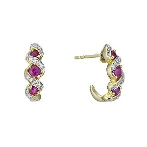 9ct gold Diamond and Ruby Half Hoop Earrings