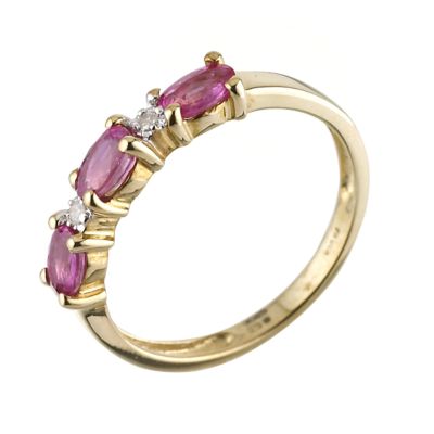 9ct Yellow Gold Diamond Ruby Ring - Product number 6311962