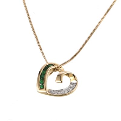 Unbranded 9ct Yellow Gold Diamond and Emerald Pendant