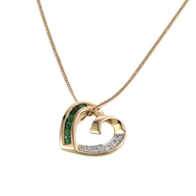 9ct Yellow Gold Diamond and Emerald Pendant