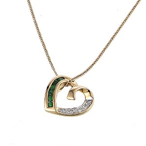 9ct Yellow Gold Diamond and Emerald Pendant