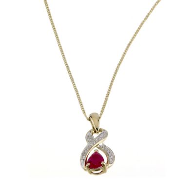 9ct Yellow Gold Ruby Diamond Pendant H.Samuel