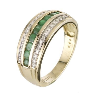 9ct Yellow Gold Emerald and Diamond Channel Set Ring - Product number 6315410