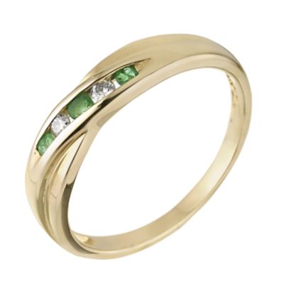 9ct Yellow Gold Diamond Emerald Ring - Product number 6317758