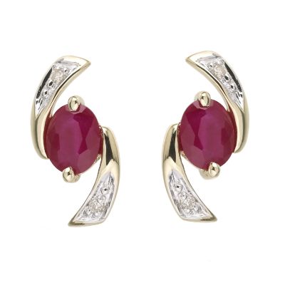 H Samuel 9ct Yellow Gold Ruby and Diamond Twist Earrings