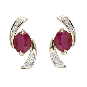 9ct Yellow Gold Ruby and Diamond Twist Earrings