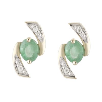 9ct Yellow Gold Diamond And Emerald Earrings - Product number 6317960