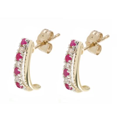 Unbranded 9ct Yellow Gold Ruby and Diamond Half Hoop Earrings