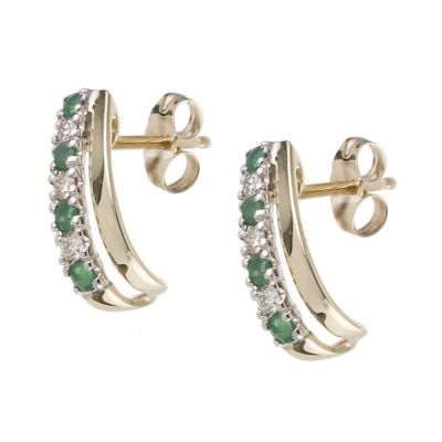 9ct Yellow Gold Diamond And Emerald Earrings - Product number 6317987