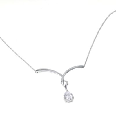 9ct white gold cubic zirconia pear drop necklace