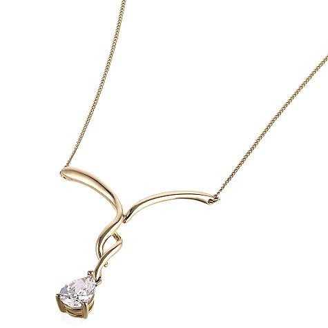 9ct gold cubic zirconia pear drop necklace