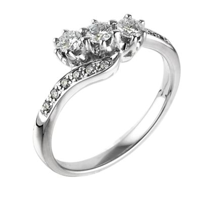 18ct white gold half carat diamond three stone ring - Product number 6326013