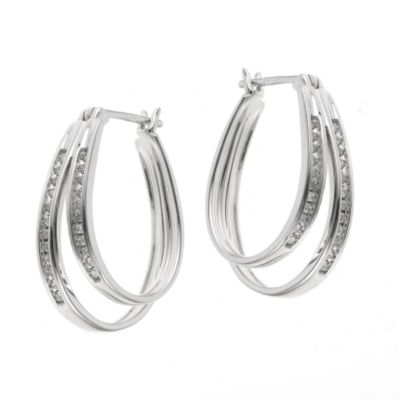 9ct white gold quarter carat diamond double hoop earrings - Product number 6335179