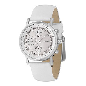 DKNY Ladies`Chronograph White Leather Strap Watch