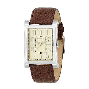 Men` Brown Leather Strap Watch