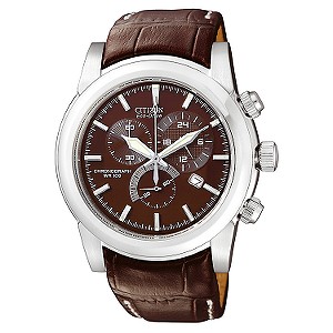 Eco-Drive Men` Brown Leather Strap Watch