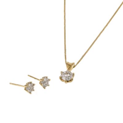 9ct Yellow Gold Third Carat Diamond Pendant And Earring Set - Product number 6339530