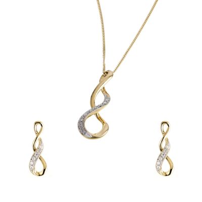 H Samuel 9ct Gold Diamond Earrings And Pendant Box Set