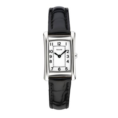 Accurist Ladies`Black Leather Strap Watch