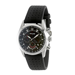 Accurist Men` Perforated Black Strap Watch