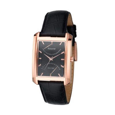 Accurist Men's Black Leather Strap  Rose Gold-Plated Watch - Product number 6341608