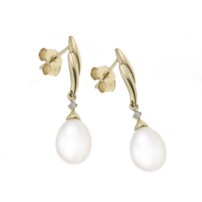 9ct yellow gold cultured freshwater pearl drop earrings - Product number 6341896