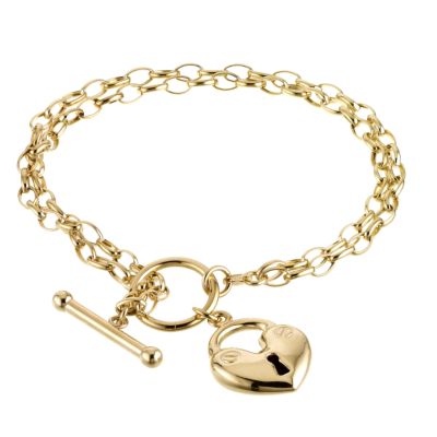 9ct gold Heart Padlock T-Bar Double Bracelet