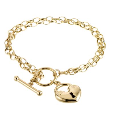 Heart Padlock T-Bar Double Bracelet