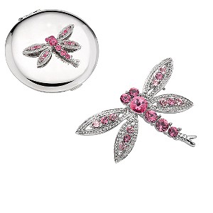 Ladies Pink Dragonfly Brooch And Round