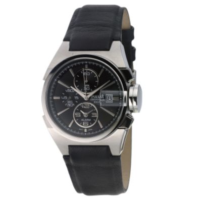 Pulsar Men's Black Leather Strap Chronograph Watch - Product number 6346820