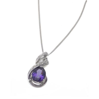 9ct white gold amethyst and diamond necklace