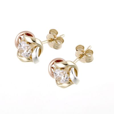 9ct three colour gold cubic zirconia stud earrings - Product number 6348394