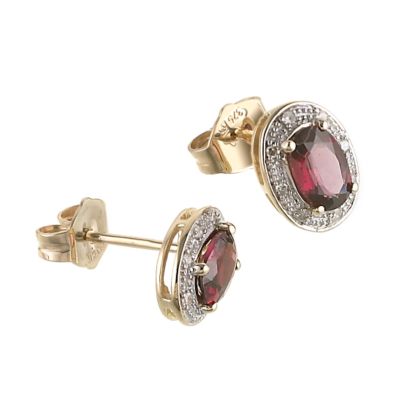 9ct gold diamond and garnet stud earrings - Product number 6348548