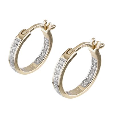 9ct gold inside and out diamond hoop earrings