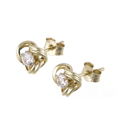 9ct gold cubic zirconia knot stud earrings