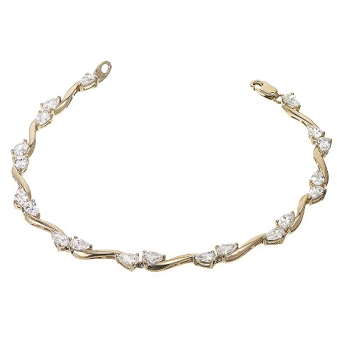 9ct gold pear cubic zirconia and wave bracelet
