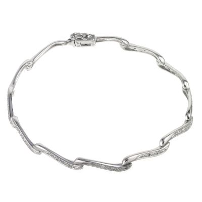 9ct white gold double wave diamond set bracelet - Product number 6349048