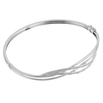 9ct white gold diamond cross over bangle